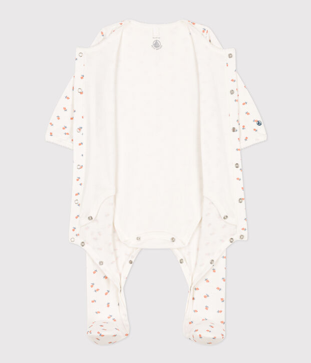 Bodyjama fleurs en tubique blanc/multicouleur