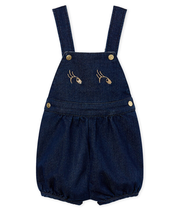 Salopette courte en maille b&eacute;b&eacute; fille bleu/beige