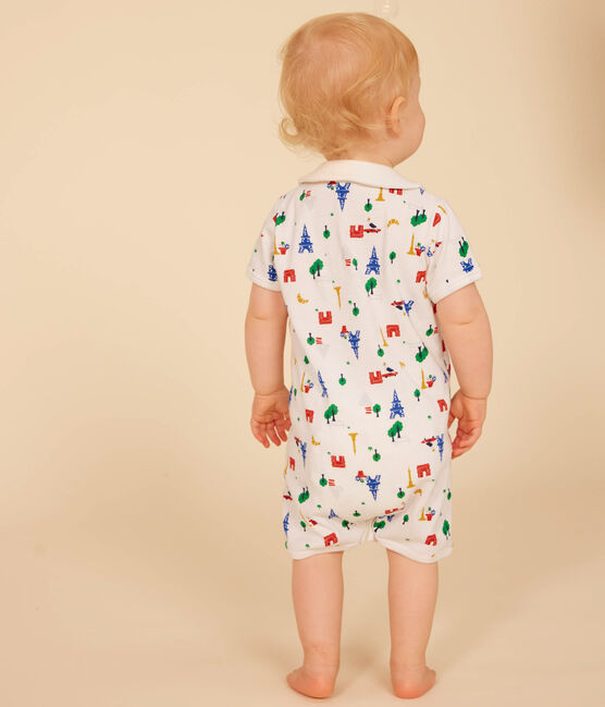 Combinaison courte en coton bébé blanc MARSHMALLOW/blanc MULTICO