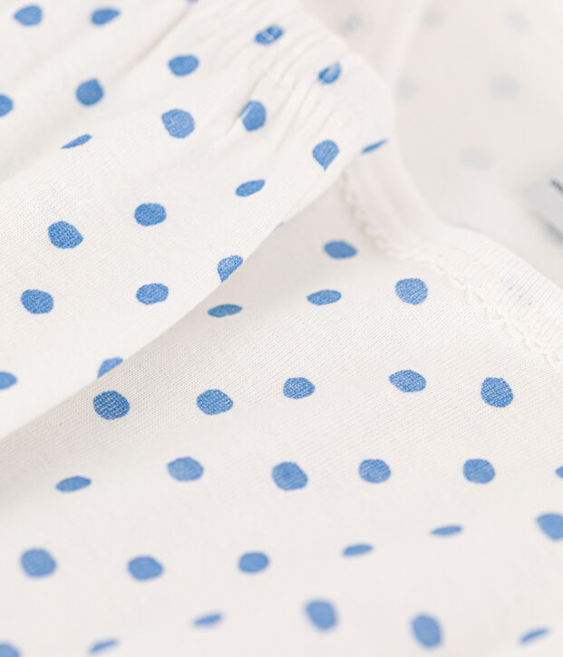 Pyjama &agrave; pois en coton petite fille blanc/bleu