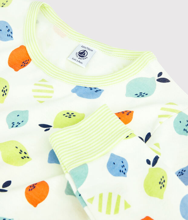 Pyjama imprim&eacute; citrons  petit gar&ccedil;on-petite fille en coton biologique blanc/multicouleur