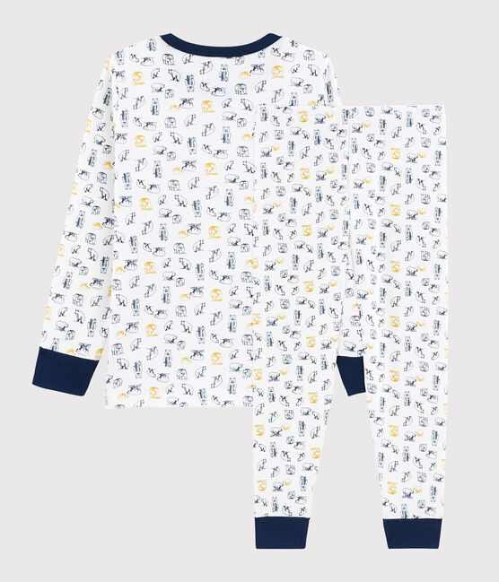 Pyjama ours polaire petit garçon en côte blanc MARSHMALLOW/blanc MULTICO