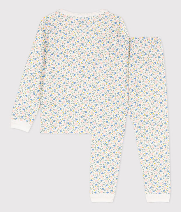 Pyjama fleurs en tubique petite fille blanc/multicouleur
