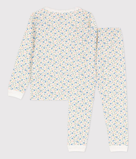 Pyjama fleurs en tubique petite fille blanc MARSHMALLOW/blanc MULTICO