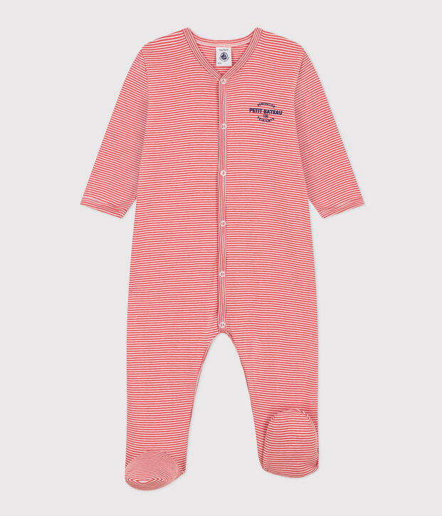 Pyjama b&eacute;b&eacute; milleraies en coton orange/blanc