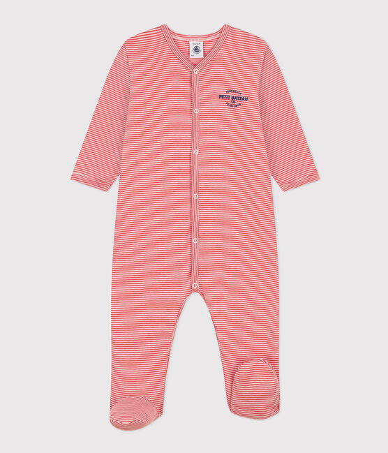 Pyjama bébé milleraies en coton orange ABRICOT/ MARSHMALLOW