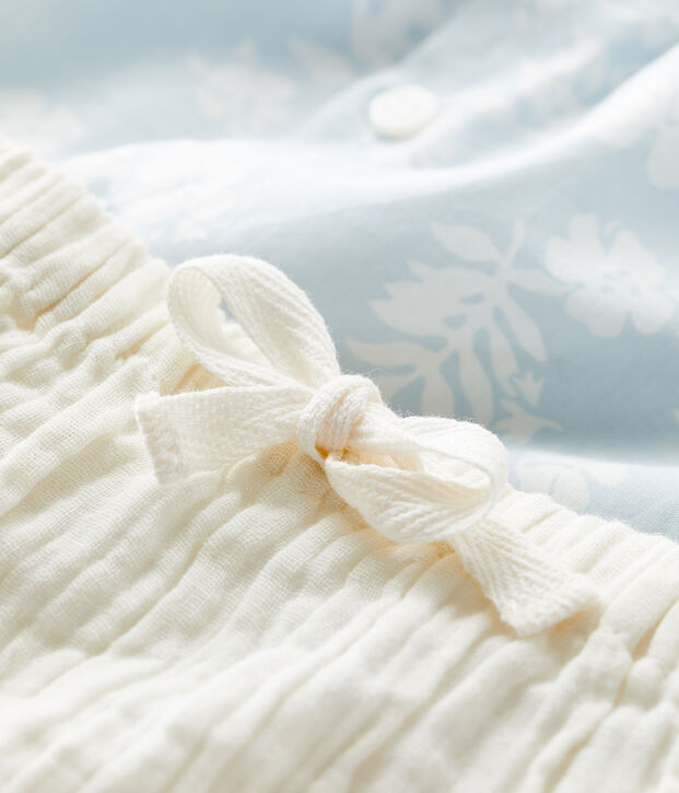 Ensemble deux pi&egrave;ces imprim&eacute; Hawa&iuml; en popeline bio b&eacute;b&eacute; bleu/blanc