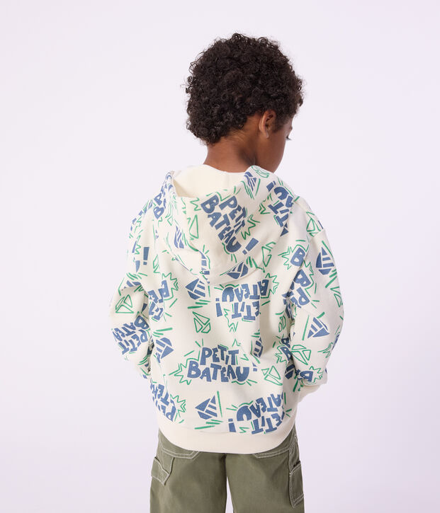 Sweatshirt &agrave; capuche enfant en coton imprim&eacute; &eacute;cru/multicouleur