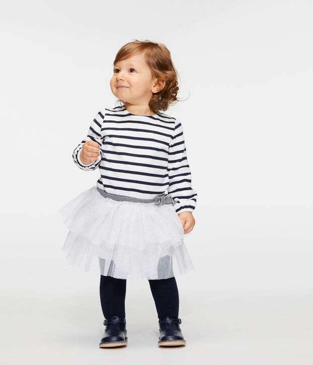 Robe manches longues b&eacute;b&eacute; fille ray&eacute;e blanc/bleu