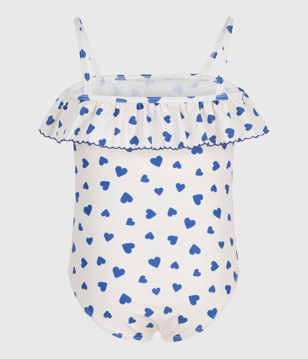 Maillot de bain une pi&egrave;ce enfant imprim&eacute;e c&oelig;urs blanc/bleu