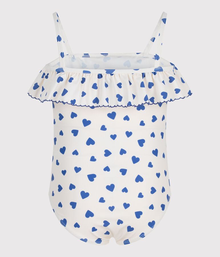 Maillot de bain une pi&egrave;ce enfant imprim&eacute;e c&oelig;urs blanc/bleu