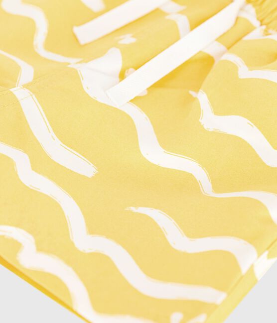 Short de bain bébé, imprimé requin jaune ORGE/blanc MARSHMALLOW