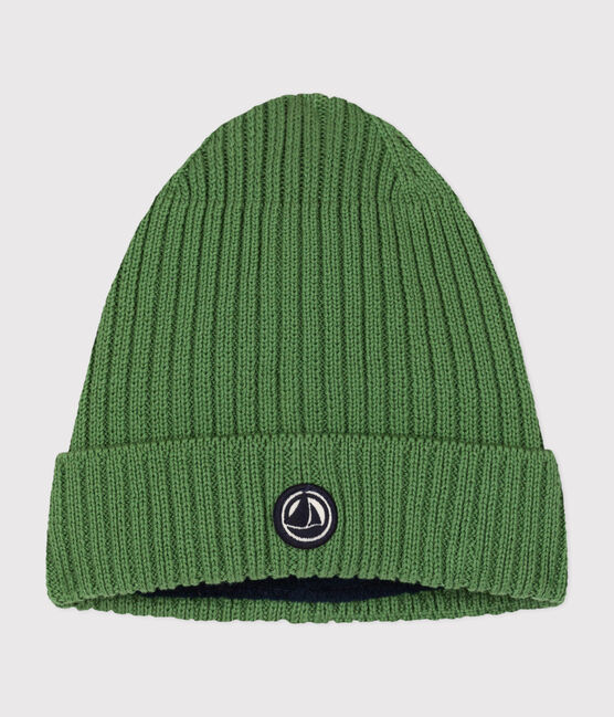 Bonnet en tricot doublé en polaire enfant garçon-fille vert PALMERAIE