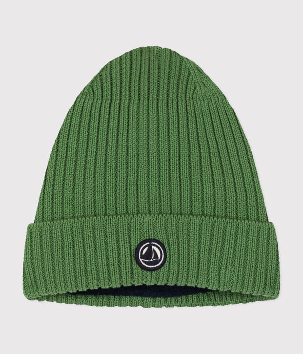 Bonnet en tricot doubl&eacute; en polaire enfant gar&ccedil;on-fille vert
