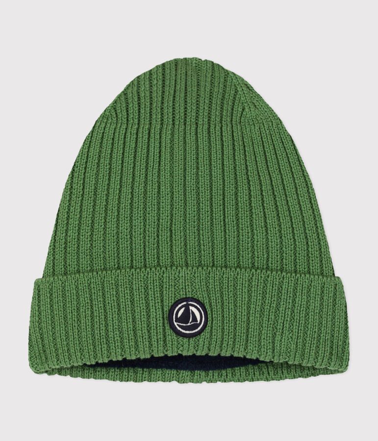 Bonnet en tricot doubl&eacute; en polaire enfant gar&ccedil;on-fille vert