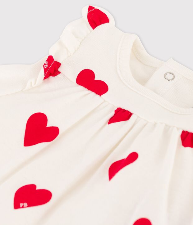 Robe body imprim&eacute;e coeur en coton bio b&eacute;b&eacute; blanc/rouge
