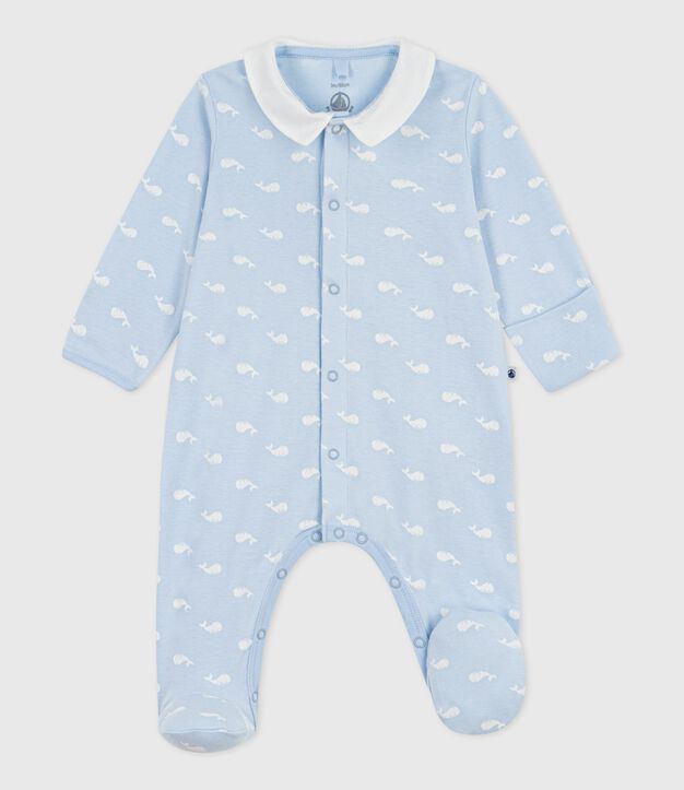 Pyjama b&eacute;b&eacute; en coton &agrave; col imprim&eacute; baleine bleu/blanc