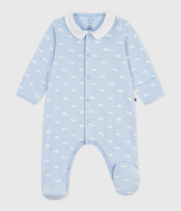 Pyjama b&eacute;b&eacute; en coton &agrave; col imprim&eacute; baleine bleu/blanc