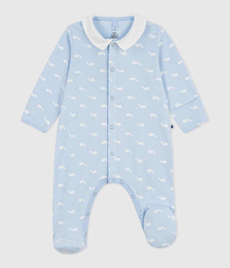 Pyjama b&eacute;b&eacute; en coton &agrave; col imprim&eacute; baleine bleu TOUDOU/blanc MARSHMALLOW