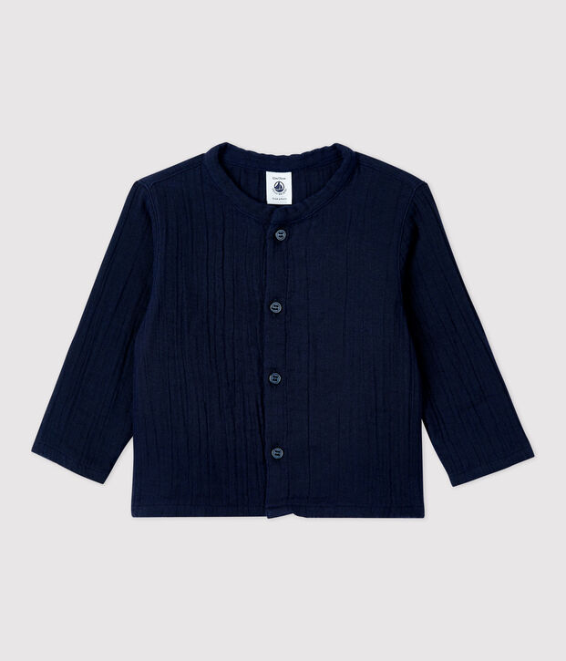 Chemise en gaze de coton bio b&eacute;b&eacute; bleu marine
