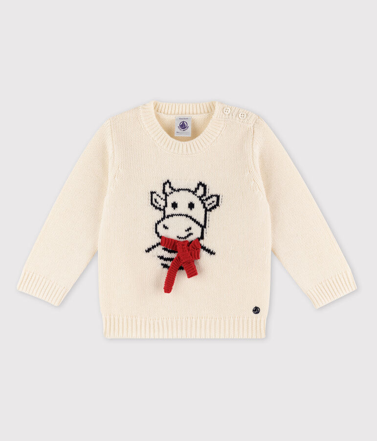 Sweatshirt manches longues b&eacute;b&eacute; gar&ccedil;on blanc MARSHMALLOW/blanc MULTICO