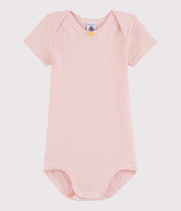 Body manches courtes b&eacute;b&eacute; fille rose/blanc