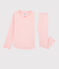 Pyjama à rayures milleraies petite fille en côte rose GRETEL/blanc MARSHMALLOW