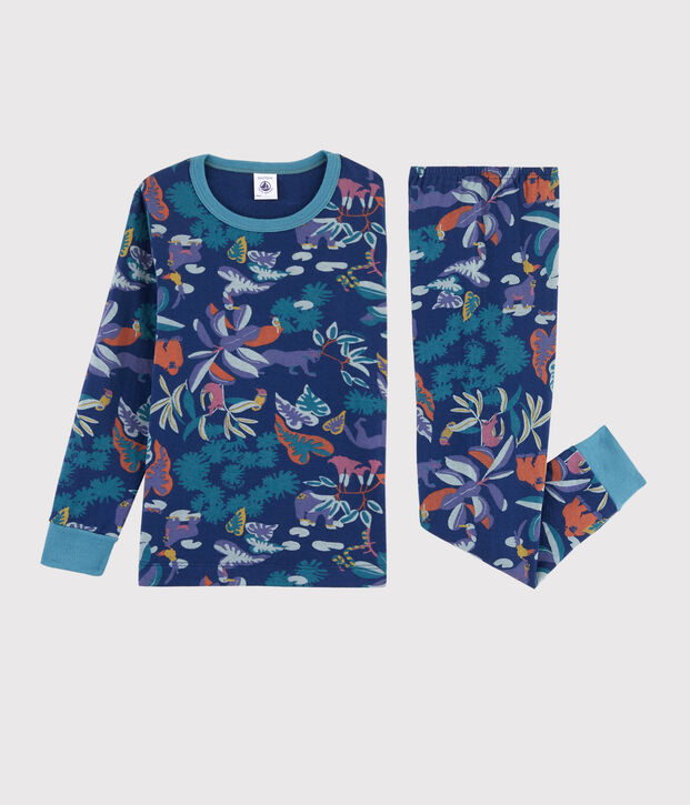 Pyjama imprim&eacute; jungle petit gar&ccedil;on en tubique bleu/multicouleur
