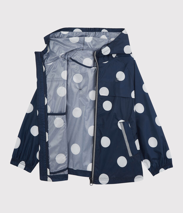 Coupe-vent mi-long polyester recycl&eacute; enfant fille bleu/blanc