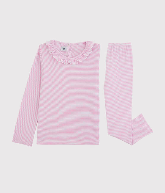 Pyjama rayé petite fille en coton et Lyocell rose BOHEME/blanc MARSHMALLOW