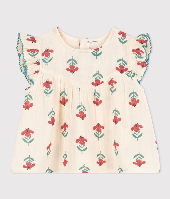 Blouse manches courtes bébé en gaze de coton imprimé blanc AVALANCHE/ MULTICO