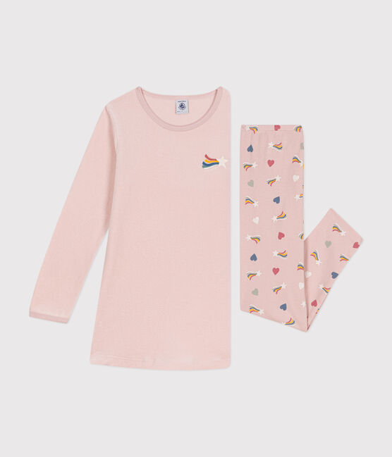 Chemise de nuit en velours enfant. rose SALINE/blanc MULTICO