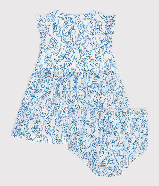 Robe bébé en coton et son bloomer, imprimés cerises bleues bleu MARSHMALLOW/ PORCELANA