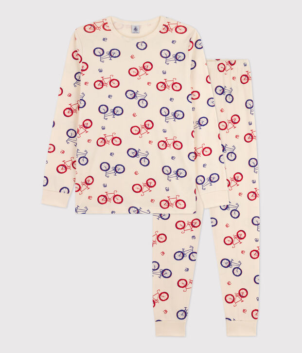 Pyjama v&eacute;lo gar&ccedil;on en coton &eacute;cru/multicouleur