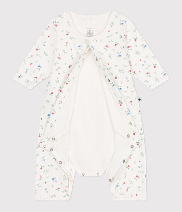Bodyjama b&eacute;b&eacute; en coton sans pieds fruits blanc/multicouleur