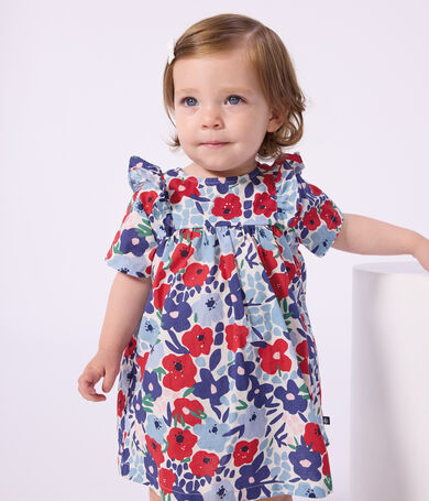 Robe b&eacute;b&eacute; en coton manches courtes et son bloomer imprim&eacute;s fleurs
