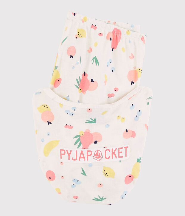 Pyjacourt snugfit imprim&eacute; fruits d'&eacute;t&eacute; petite fille en coton biologique blanc/multicouleur