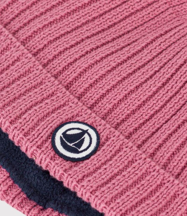 Bonnet b&eacute;b&eacute; en tricot doubl&eacute; en polaire rose