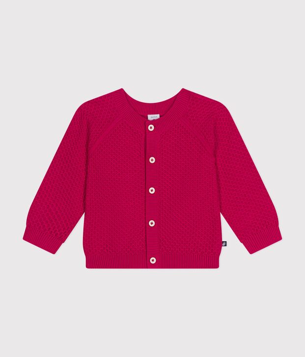 Cardigan en tricot de coton b&eacute;b&eacute; rose vif