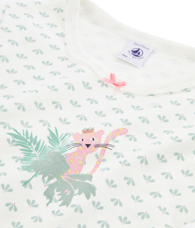 Chemise de nuit petite fille en c&ocirc;te blanc/multicouleur