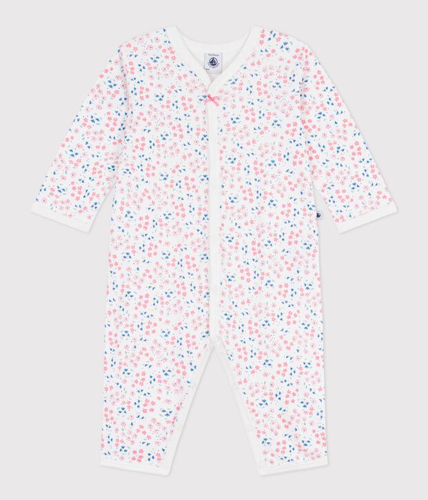 Pyjama b&eacute;b&eacute; en coton sans pieds imprim&eacute; fleuri blanc/multicouleur