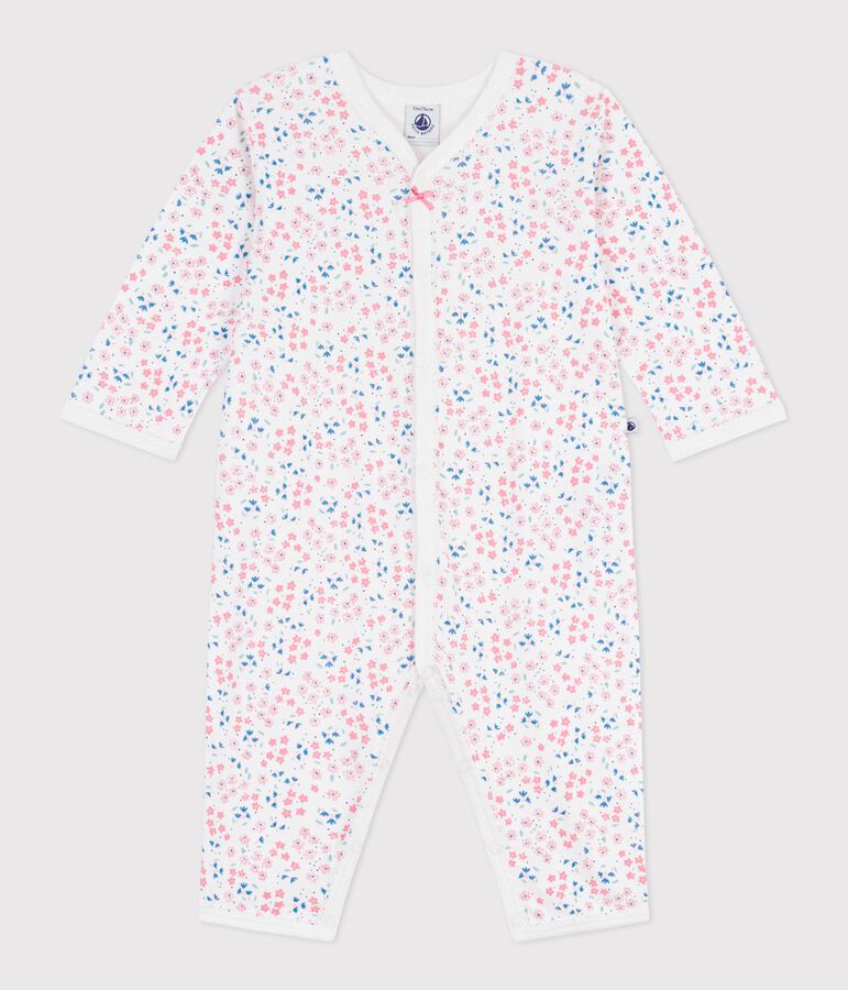Pyjama b&eacute;b&eacute; en coton sans pieds imprim&eacute; fleuri blanc MARSHMALLOW/blanc MULTICO