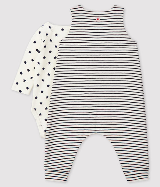 Ensemble 2 pièces bébé en tubique blanc MARSHMALLOW/bleu SMOKING
