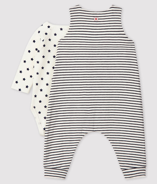 Ensemble 2 pi&egrave;ces b&eacute;b&eacute; en tubique blanc/bleu