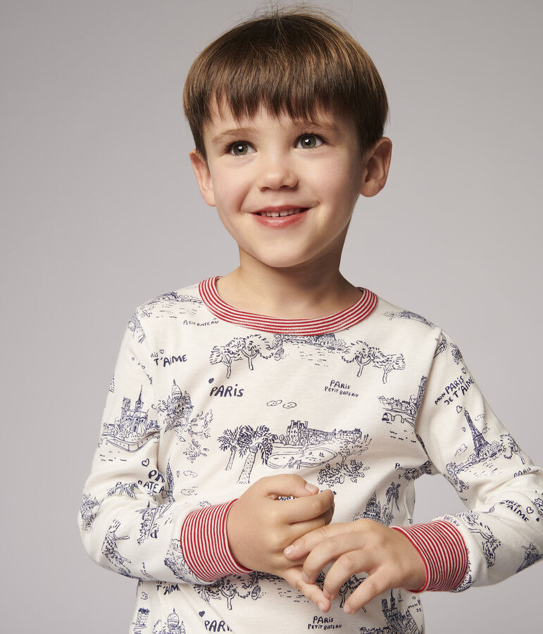 Pyjama toile de Jouy Paris petit gar&ccedil;on en coton blanc/bleu