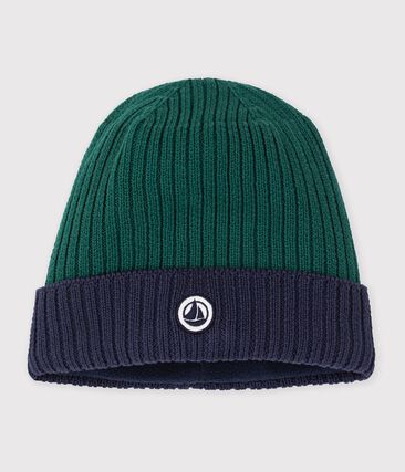Bonnet enfant en tricot bicolore doublé polaire