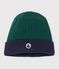 Bonnet enfant en tricot bicolore doubl&eacute; polaire vert/bleu