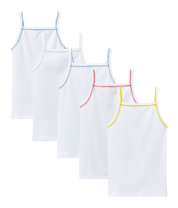 Lot de 5 chemises &agrave; bretelles fille &agrave; motifs blanc