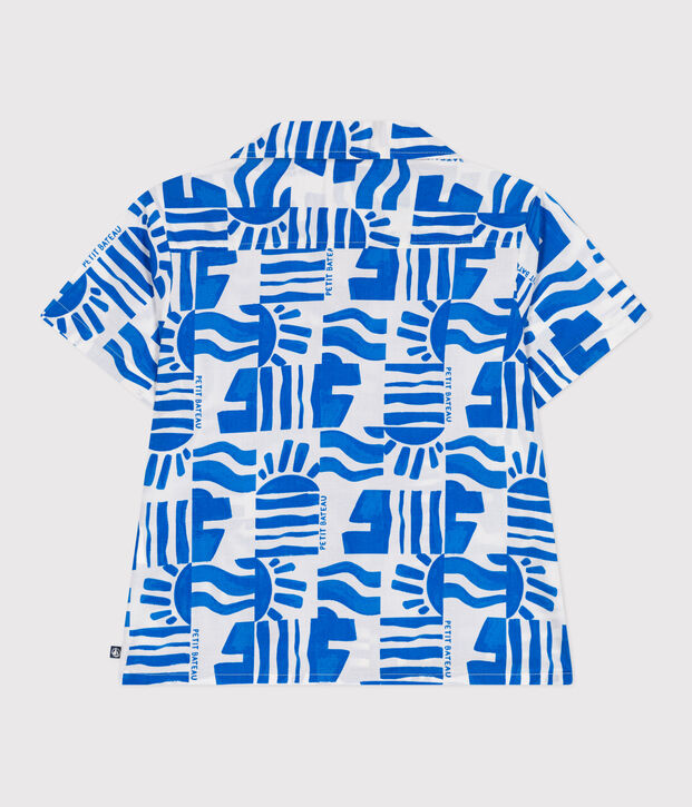 Chemise enfant en coton manches courtes imprim&eacute;e bleu/bleu
