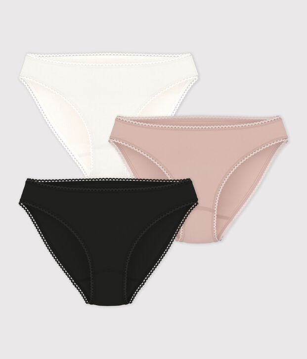 Lot de 3 culottes unies en coton et &eacute;lasthanne femme multicouleur